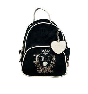 Juicy Couture Heritage Velour Backpack in Liquorice Angel Black and Cream